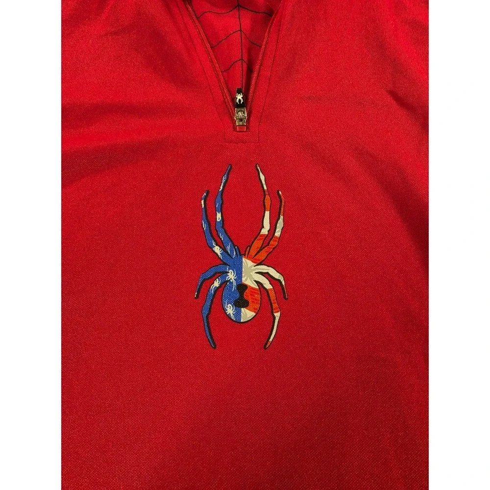 Spyder Mens XXL Red Quarter Zip Pullover American Flag Spider Logo Active Top